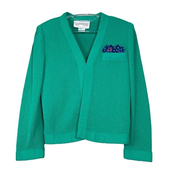 Vtg Castleberry Knit Cardigan Sweater Jacket Hook Open Front Minty Green Size 8 - Picture 8 of 8